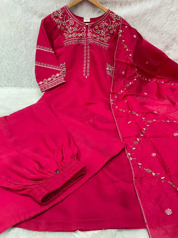 Rani_Pink_Viscose_Mango_Silk_Anarkali_Kurti_With_Palazzo_And_Dupatta_For_Women