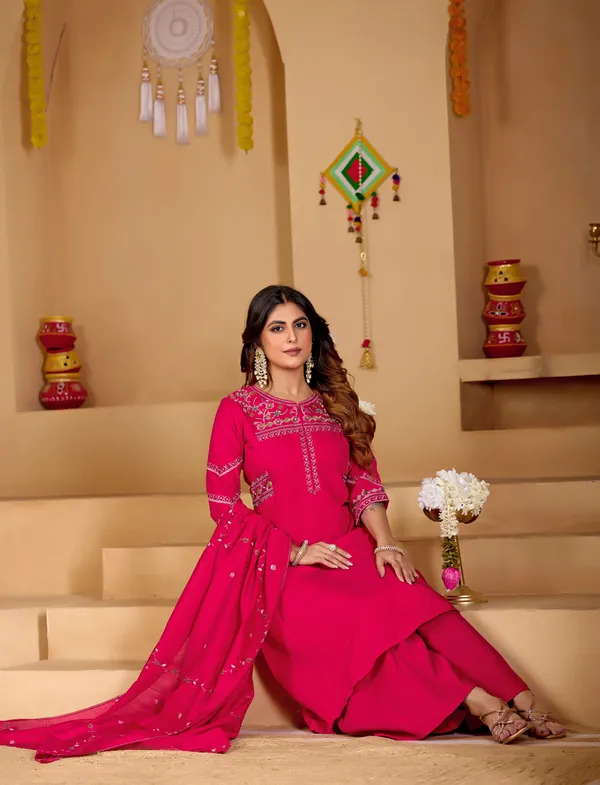 Rani_Pink_Viscose_Mango_Silk_Anarkali_Kurti_With_Palazzo_And_Dupatta_For_Women