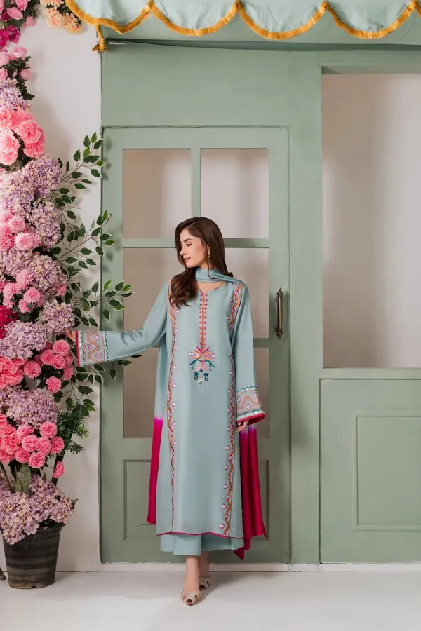 Teal_French_Crepe_Embroidered_Kurti_With_Pant_And_Dupatta_For_Women