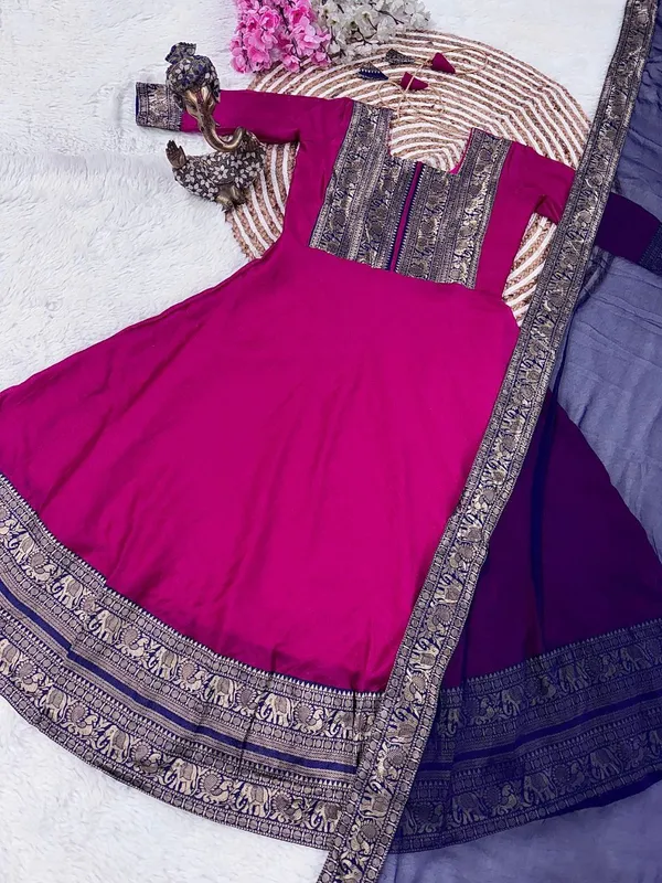 Purple_Pv_Chanderi_Jacquard_Zari_Border_Kurti_With_Dupatta_For_Women