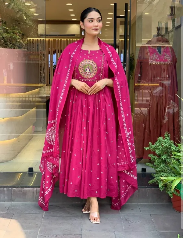 Pink_Cotton_Khadi_Print_Embroidery_Kurti_With_Pant_And_Dupatta_For_Women