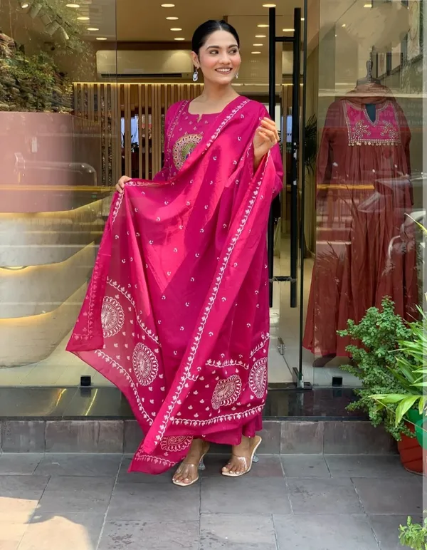 Pink_Cotton_Khadi_Print_Embroidery_Kurti_With_Pant_And_Dupatta_For_Women