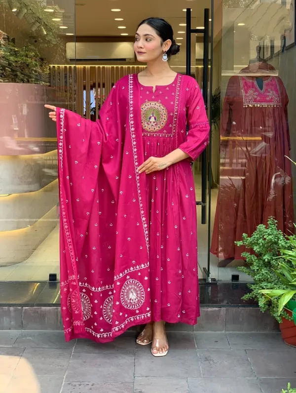 Pink_Cotton_Khadi_Print_Embroidery_Kurti_With_Pant_And_Dupatta_For_Women