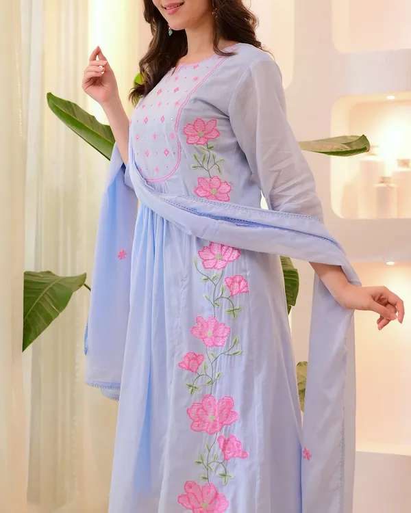 Blue_Parampara_Silk_Embroidered_Kurti_With_Pant_And_Dupatta_For_Women