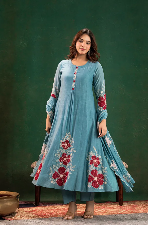 Sky_Blue_Chanderi_Silk_Embroidered_Kurti_With_Pant_And_Dupatta_For_Women