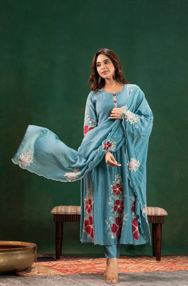 Sky_Blue_Chanderi_Silk_Embroidered_Kurti_With_Pant_And_Dupatta_For_Women