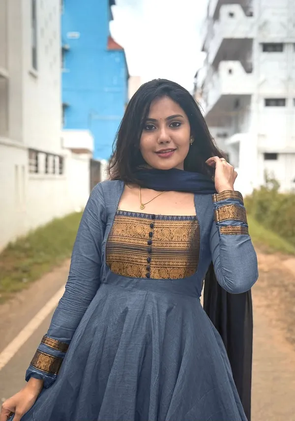 New_trending_anarkali_kurti_Jacquard_weaving_zari_border_And_Duppatta_