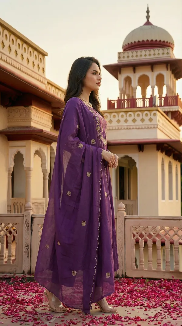 Blue_Chanderi_Silk_Embroidered_Kurti_With_Pant_And_Dupatta_For_Women