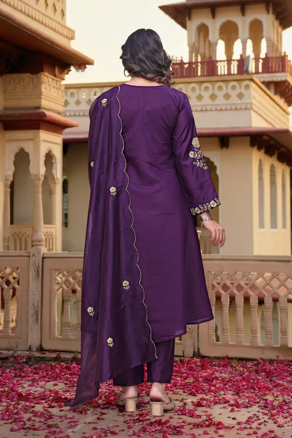 Blue_Chanderi_Silk_Embroidered_Kurti_With_Pant_And_Dupatta_For_Women