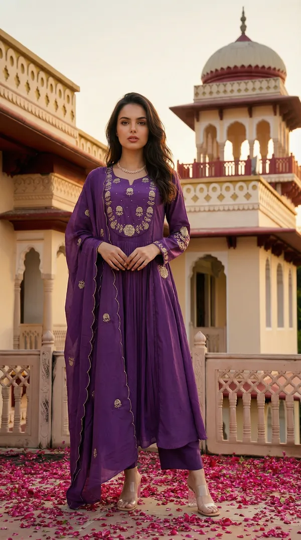 Blue_Chanderi_Silk_Embroidered_Kurti_With_Pant_And_Dupatta_For_Women