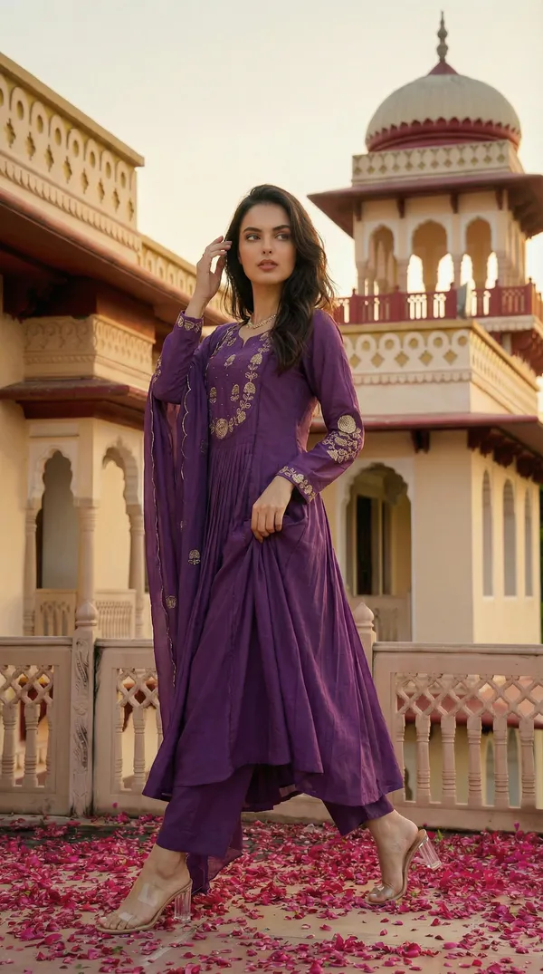 Blue_Chanderi_Silk_Embroidered_Kurti_With_Pant_And_Dupatta_For_Women