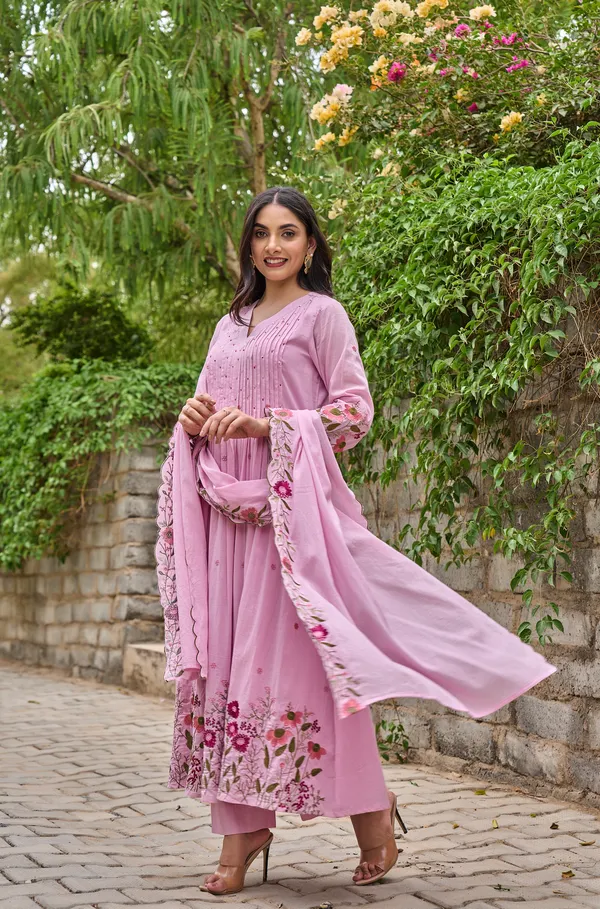 Pink_Chanderi_Silk_Embroidered_Kurti_With_Pant_And_Dupatta_For_Women