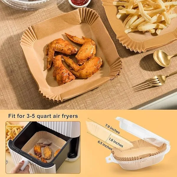 THE_HOMEROOTS_100_Pcs_Square_Air_Fryer_Paper_Sheets_Disposable_Paper_Liner_For_Microwave_Oil_Proof_Air_Fryer_Parchment_Paper_For_Frying_Baking_Cooking_Roasting_And_Microwave_-_Pack_Of_2