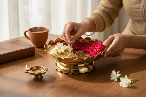 The_Home_Roots_Brass_Lotus_Pooja_Thali_4_Inch_100_Pure_Brass_Lotus_Petal_Border_With_Pedestal_Base_Decorative_Pooja_Plate_For_Mandir_Festival_Home_Decor
