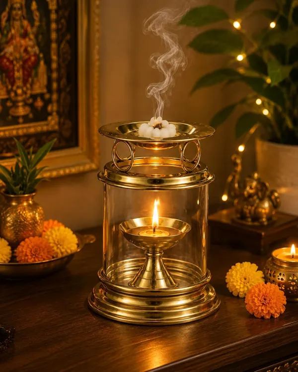 The_Home_Roots_Brass_Aromatherapy_Oil_Diya_With_Glass_Cover_For_Pooja_Traditional_Brass_Oil_Lamp_For_Home_Temple_Mandir_Prayer_Room_Festive_Decor