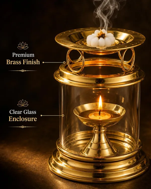 The_Home_Roots_Brass_Aromatherapy_Oil_Diya_With_Glass_Cover_For_Pooja_Traditional_Brass_Oil_Lamp_For_Home_Temple_Mandir_Prayer_Room_Festive_Decor