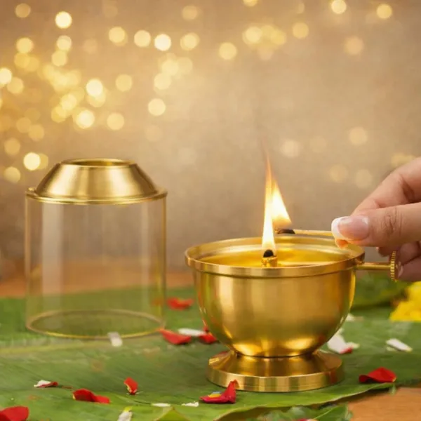 The_Home_Roots_Brass_Diya_With_Adjustable_Bati_For_Puja_Wick_Adjustment_Screw_Knob_Borosilicate_Glass_Cover_Large_250_Ml_Oil_Capacity_Long_Lasting_48_Hours_Burn_Time_Includes_2_Wicks