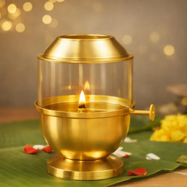 The_Home_Roots_Brass_Diya_With_Adjustable_Bati_For_Puja_Wick_Adjustment_Screw_Knob_Borosilicate_Glass_Cover_Large_250_Ml_Oil_Capacity_Long_Lasting_48_Hours_Burn_Time_Includes_2_Wicks