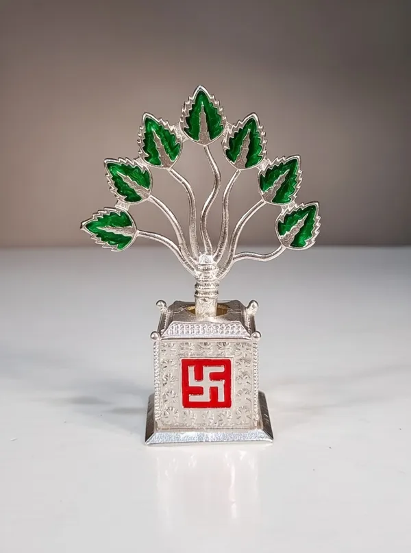 THE_HOMEROOTS_German_Silver_Tulsi_Ji_Plant_for_Home_Temple_&_Pooja_Room_|_Decorative_Tulsi_Plant_Murti_with_Auspicious_Swastik_Base_|_Religious_Vastu_Decor_for_Mandir,_Office,_Home_&_Gifting_(_Pack_of_2_)