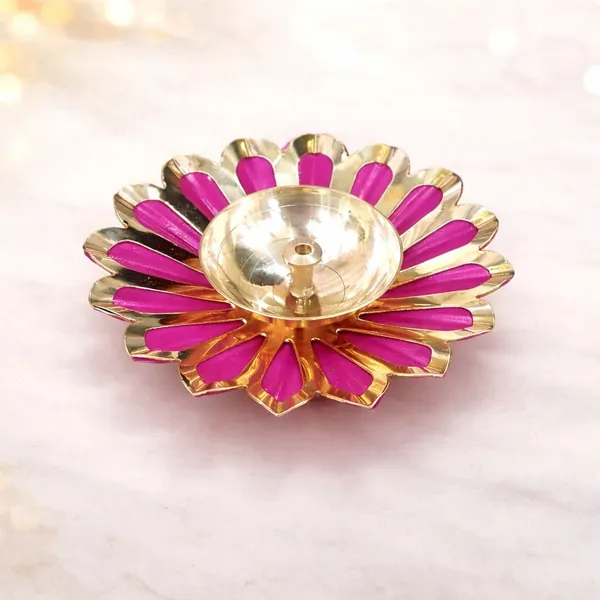 THE_HOMEROOTS_Floral_Brass_Table_Diya_(2_Inch,_Multicolor)_Brass_Table_Diya_(Height:_2_Inch)_-_Pack_Of_2