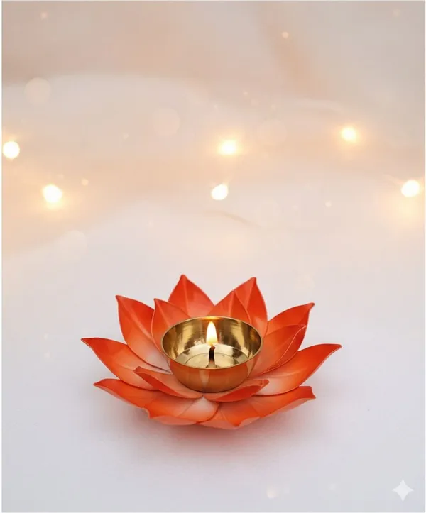 THE_HOMEROOTS_Lotus_Brass_Table_Diya_|_Blue_Flower_Design_Oil_Lamp_For_Puja_&_Home_Decor_Brass_Table_Diya_(Height:_2_Inch)_-_Pack_Of_2