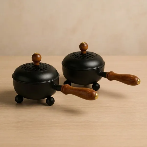 THE_HOMEROOTS_Loban_Dani_Dhoop_Dani_For_Puja_|_Metal_Loban_Burner_With_Handle_Cast_Iron_Incense_Holder_(Black)_-_Pack_Of_2