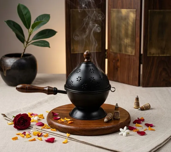 THE_HOMEROOTS_Stylish_Metal_Dhoop_Holder_Incense_Burner_Cast_Iron_Incense_Holder_(Black)_-_Pack_Of_2