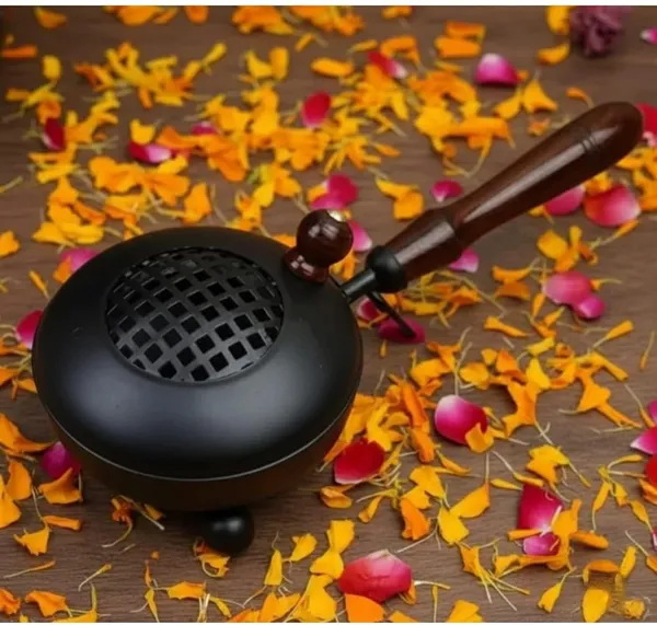 THE_HOMEROOTS_Loban_Dani_Dhoop_Dani_For_Puja_|_Metal_Loban_Burner_With_Handle_Cast_Iron_Incense_Holder_(Black)_-_Pack_Of_2
