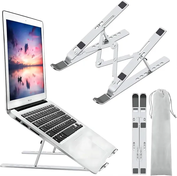 THE_HOMEROOTS_Adjustable_Aluminum_Laptop_Stand_for_Desk_|_Foldable_Portable_Laptop_Riser_|_6-Level_Height_Adjustable_Ergonomic_Notebook_Stand_|_Non-Slip_Cooling_Holder_for_MacBook,_HP,_Dell,_Lenovo,_ASUS_(Silver)Computer_Stand_for_Laptops,_Notebooks_&_Tablets