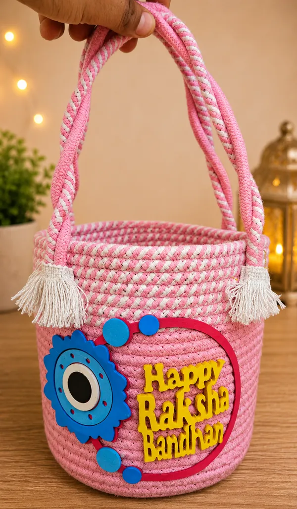 THE_HOMEROOTS_Handmade_Jute_Cotton_Rope_Raksha_Bandhan_Gift_Basket_with_Handle_|_Decorative_Gift_Hamper_Basket_for_Rakhi_Gifts,_Chocolates,_Dry_Fruits_&_Return_Gifts_|_Reusable_Storage_Organizer_|_Red_&_White_|_Pack_of_1