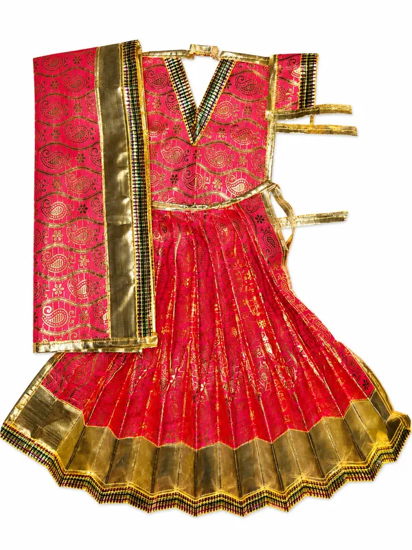 THE_HOMEROOTS_Tulsi_&_Parvati_Mata_Dress_Set_|_Traditional_Golden_Printed_Poshak_with_Dupatta_|_Decorative_Vastra_for_Tulsi_Vivah,_Parvati_Mata_Puja,_Home_Mandir_&_Festival_Decoration