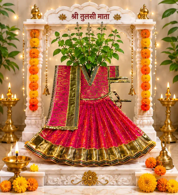 THE_HOMEROOTS_Tulsi_&_Parvati_Mata_Dress_Set_|_Traditional_Golden_Printed_Poshak_with_Dupatta_|_Decorative_Vastra_for_Tulsi_Vivah,_Parvati_Mata_Puja,_Home_Mandir_&_Festival_Decoration