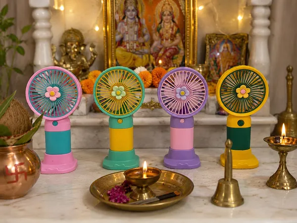 THE_HOMEROOTS_Rechargeable_Mini_Temple_Fan_for_Home_Mandir_|_USB_Type-C_Portable_Pooja_Fan_|_Silent_Cooling_Fan_for_Bhagwan_Seva,_Mandir_Decoration_&_Daily_Worship_|_Assorted_Colors_(_Pack_of_2_)