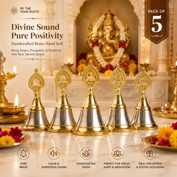 THE_HOMEROOTS_Mayur_Design_Brass_Hand_Bell_|_Traditional_Pooja_Ghanti_for_Mandir,_Temple,_Aarti_&_Daily_Worship_|_Decorative_Brass_Bell_with_Auspicious_Sound_|_Gold_Finish_|_Pack_of_5