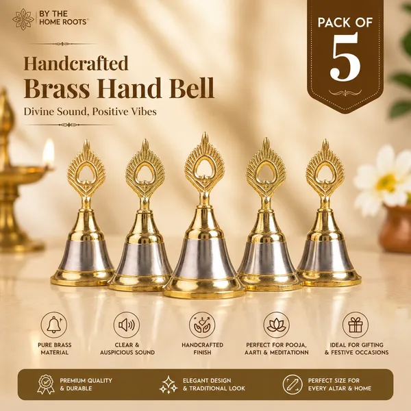 THE_HOMEROOTS_Mayur_Design_Brass_Hand_Bell_|_Traditional_Pooja_Ghanti_for_Mandir,_Temple,_Aarti_&_Daily_Worship_|_Decorative_Brass_Bell_with_Auspicious_Sound_|_Gold_Finish_|_Pack_of_5