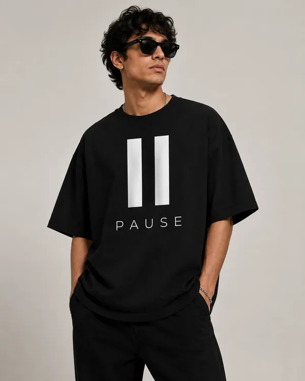 Pause_Minimal_Aesthetic_Oversized_Unisex_100%_Premium_Cotton_Bio-Wash_T-Shirt