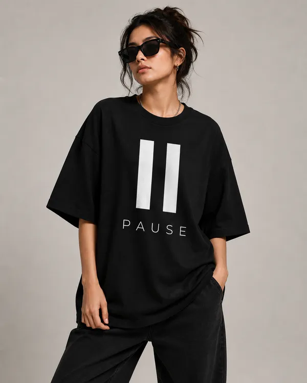 Pause_Minimal_Aesthetic_Oversized_Unisex_100%_Premium_Cotton_Bio-Wash_T-Shirt