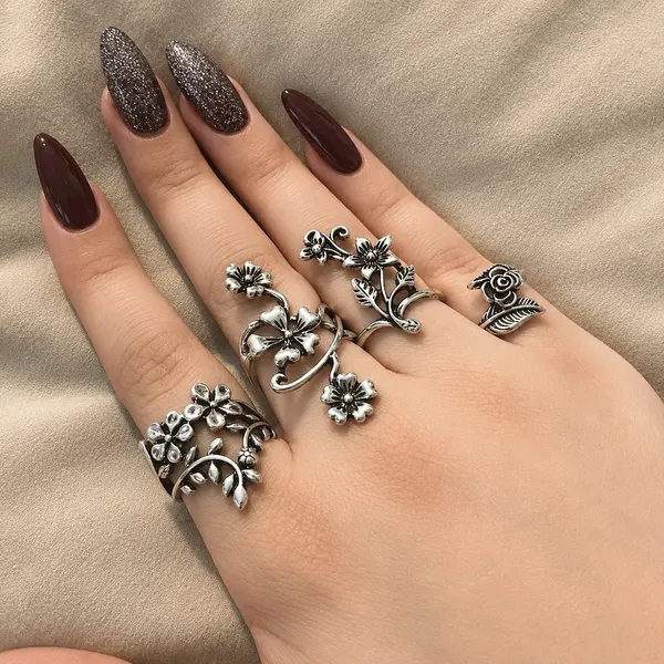 Silver_Stainless_Steel_Alloy_Ring_For_Women_Set_Of_4