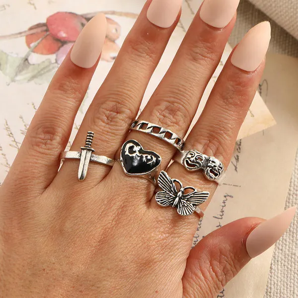 Silver_Stainless_Steel_Alloy_Ring_For_Women_Set_Of_5
