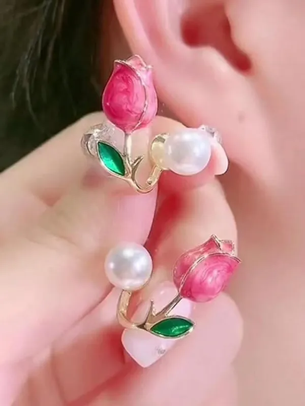 Pink_Stainless_Steel_Alloy_Earrings_For_Women
