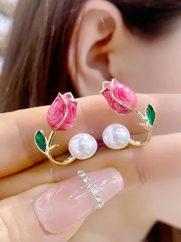 Pink_Stainless_Steel_Alloy_Earrings_For_Women