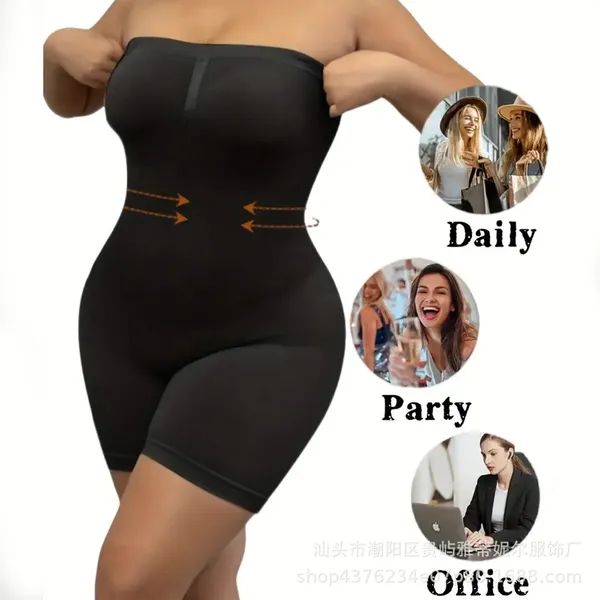 Black_Strapless_Body_Shaping_Romper_For_Women