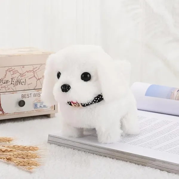 White_Plush_Interactive_Dog_Toy_With_Collar_And_Bowl