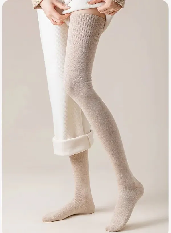 Beige_Cotton_Ribbed_Knee_High_Socks_For_Women