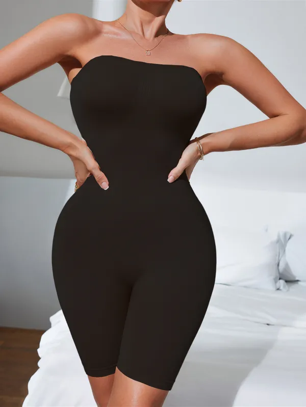 Black_Strapless_Body_Shaping_Romper_For_Women