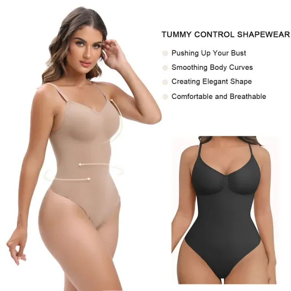 Beige_Tummy_Control_Shapewear_Bodysuit_For_Women