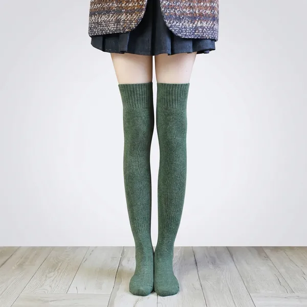 Beige_Cotton_Ribbed_Knee_High_Socks_For_Women