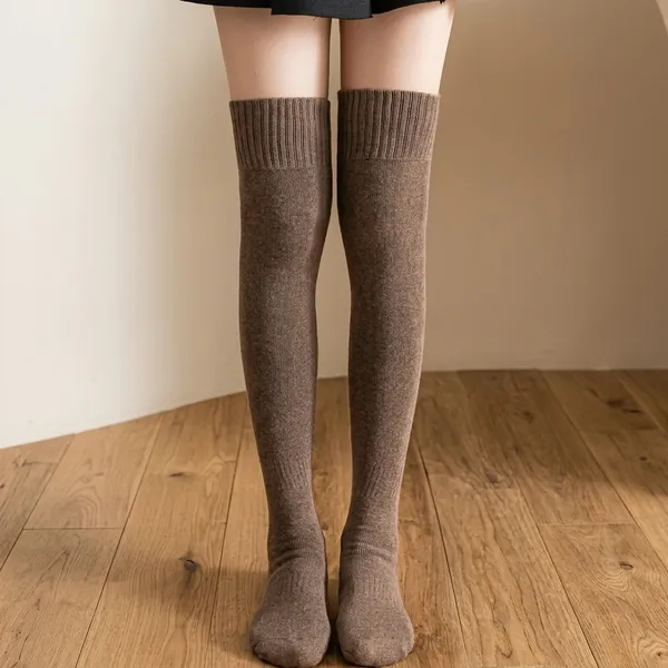Brown_Cotton_Ribbed_Knee_High_Socks_For_Women