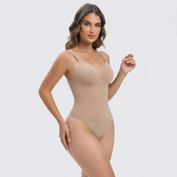 Beige_Tummy_Control_Shapewear_Bodysuit_For_Women
