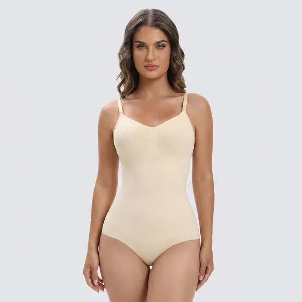 White_Tummy_Control_Shapewear_Bodysuit_For_Women